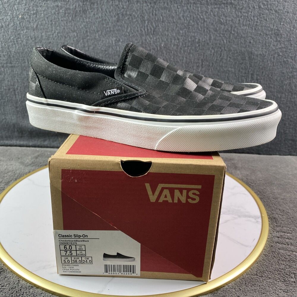 Vans Classic Slip-On Checkerboard Black White Men 6 Women 7.5 VN000EYE276 NEW
